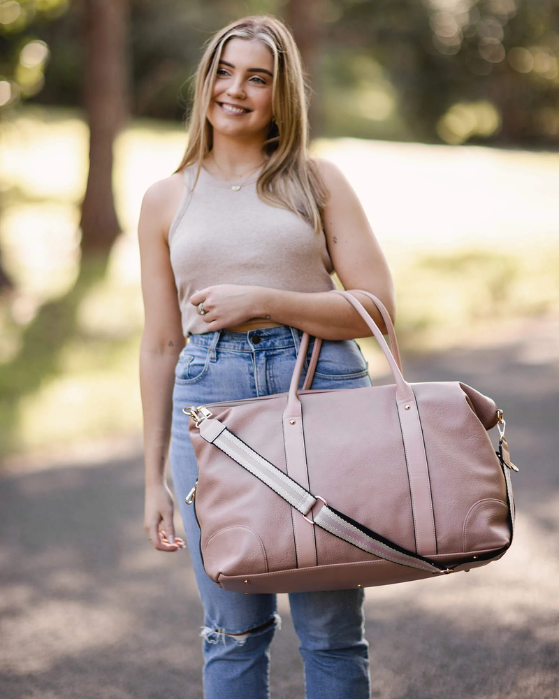The Louenhide-Alexis Blush Stripe Strap Weekender Travel Bag
