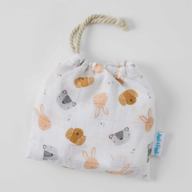 Jiggle & Giggle - Muslin Bib 2pk - Animal Faces