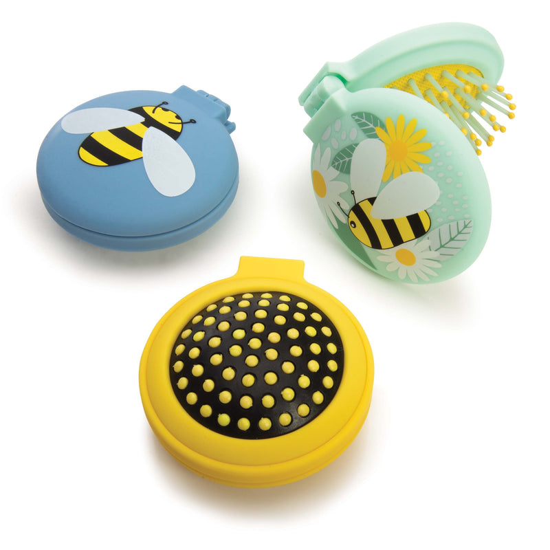 Compact Hairbrush/Mirror - Buzzing Bees