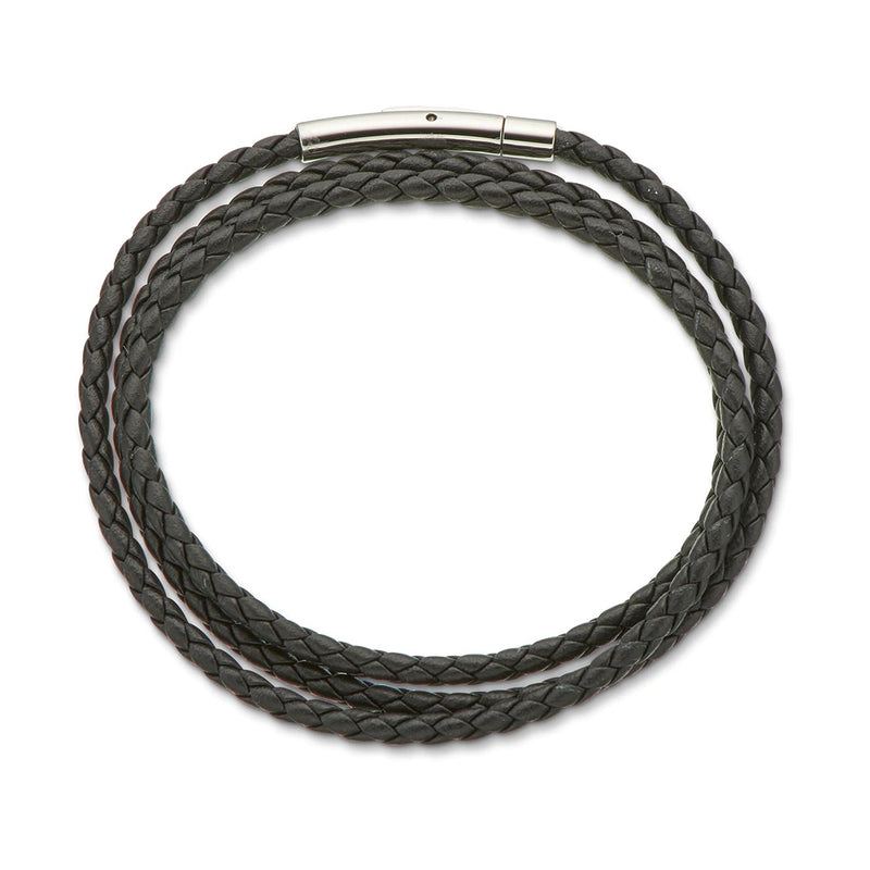 Palas - Fine Leather Plaited Wrap Bracelet - Black
