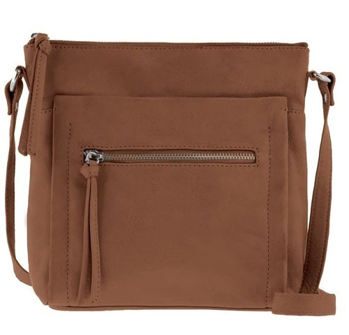 Gabee - Jacqui Leather Front Zip Crossbody - Tan