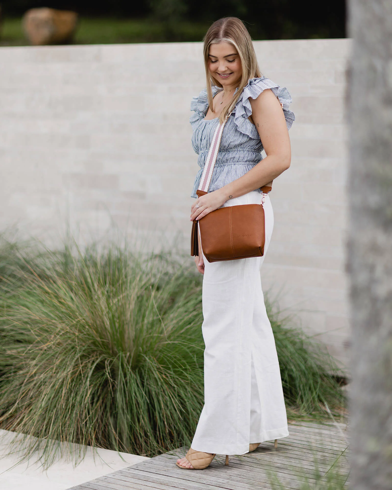 Louenhide - Kasey Crossbody Bag - Tan - Stripe Strap