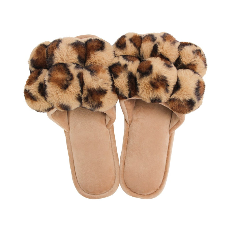 Annabel Trends - Slippers Cosy Luxe Pom Pom - Ocelot