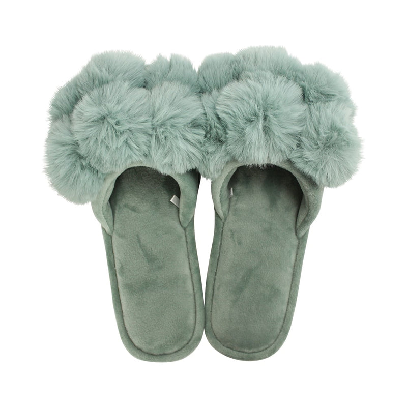 Annabel Trends - Slipper Cosy Luxe Pom Pom - Sage