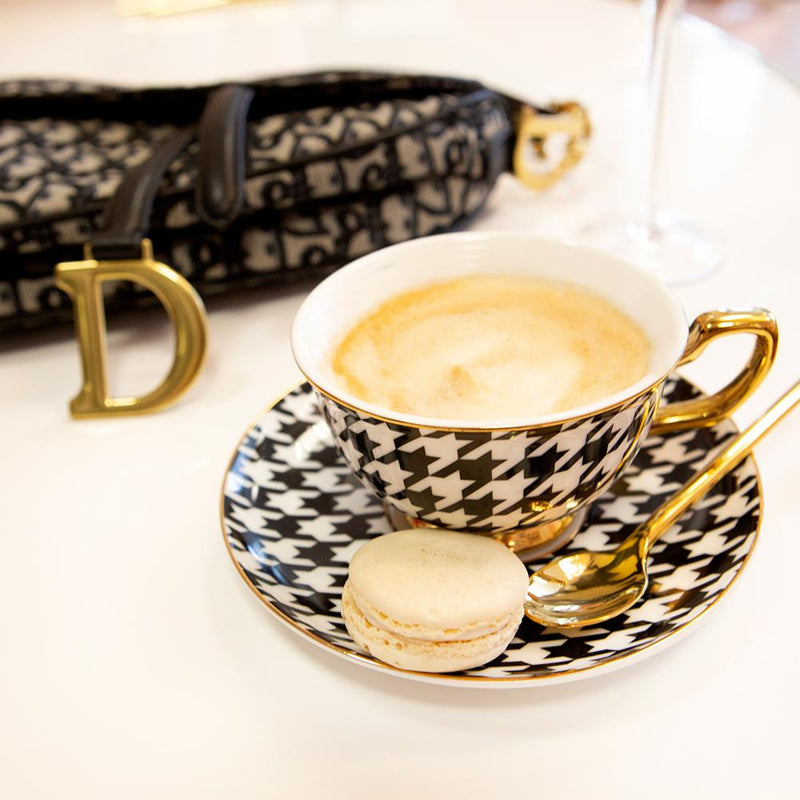 Cristina Re - Teacup & Saucer - Ebony Houndstooth