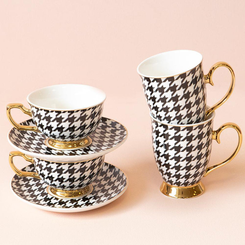 Cristina Re - Teacup & Saucer - Ebony Houndstooth