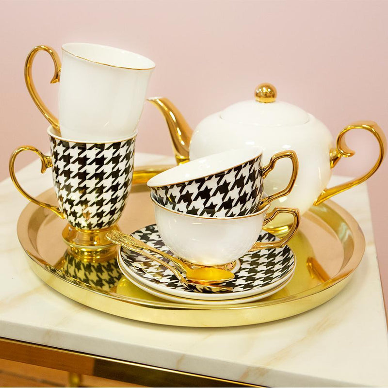 Cristina Re - Teacup & Saucer - Ebony Houndstooth