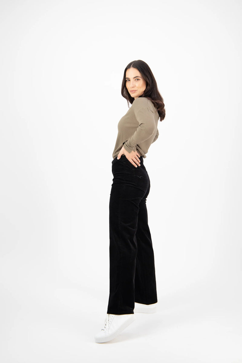 Vassalli - Wide Leg Cord Pull On - Black