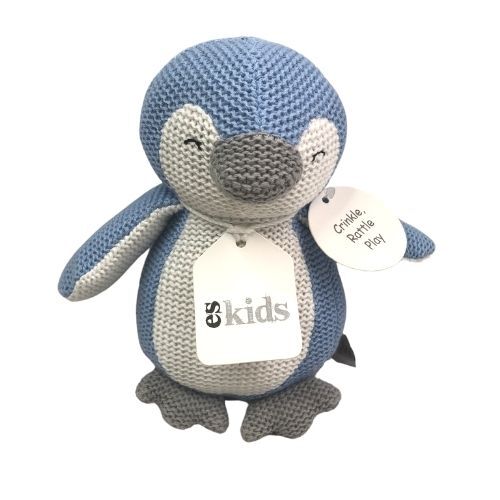 ESKIDS - Knitted Penguin Rattle/Crinkler - Blue