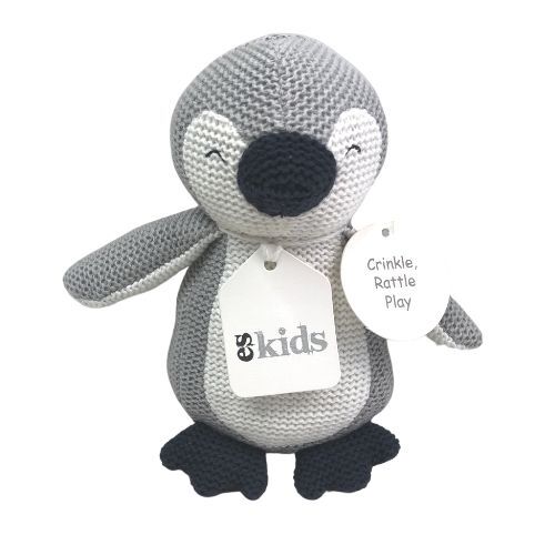 ESKIDS - Knitted Penguin Rattle/Crinkler - Grey
