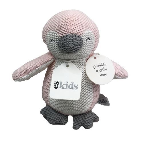 ESKIDS - Knitted Penguin Rattle/Crinkler - Pink