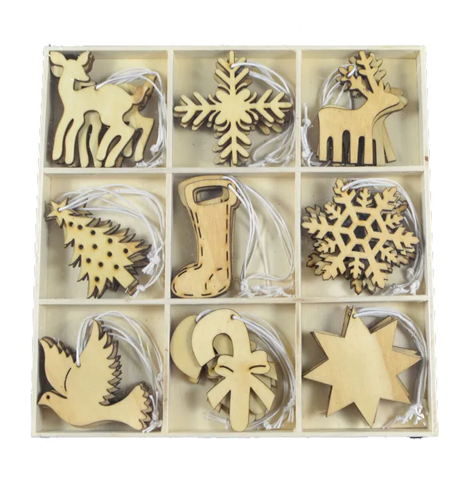 Coast to Coast - 36pce Assorted Natural Wood Decorations