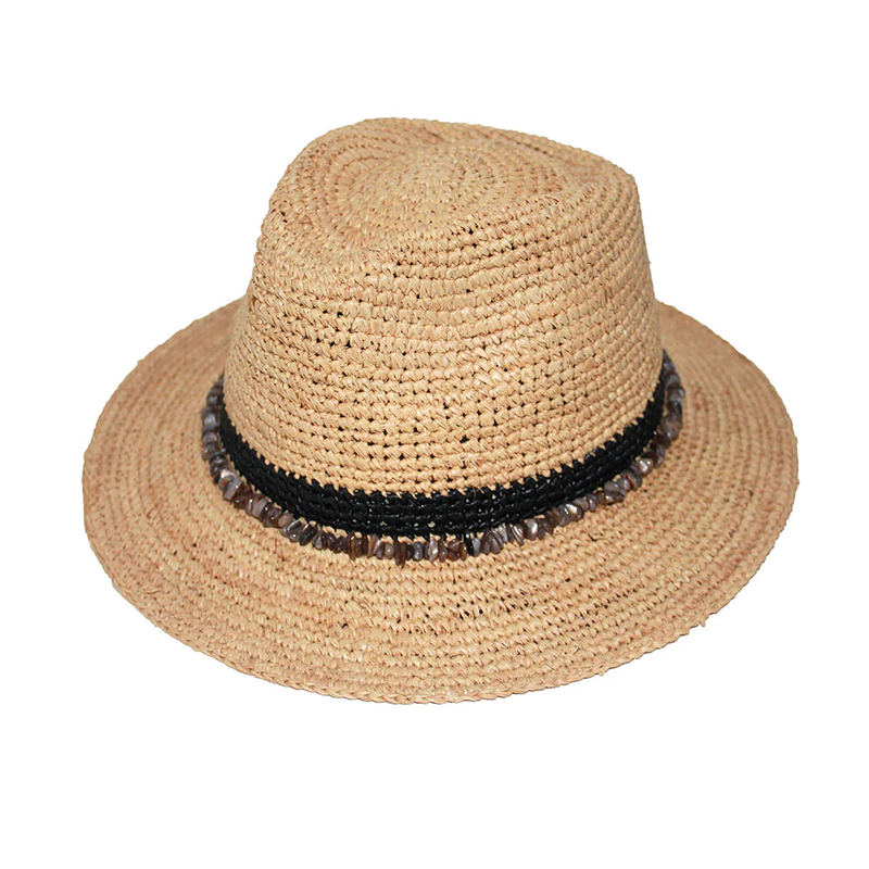 Rigon - Christine Raffia Fedora Natural/Black 58cm