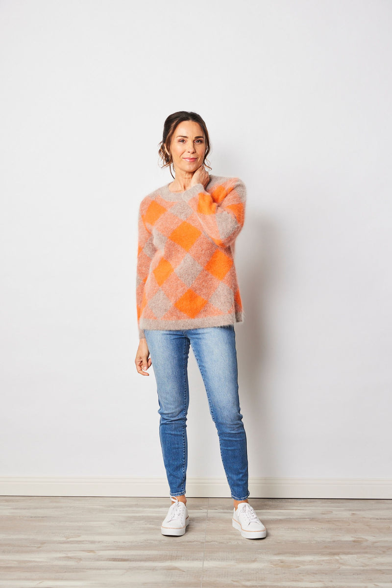 See Saw - Angora Diamond Sweater - Orange Peel Combo