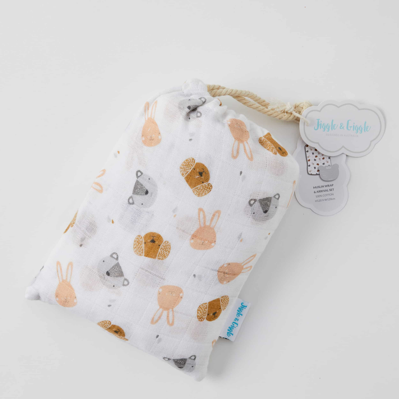 Jiggle & Giggle - Animal Faces Muslin Wrap and Card