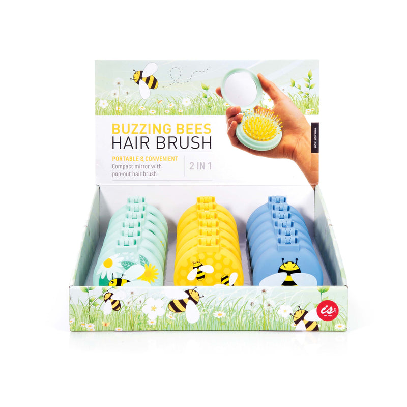 Compact Hairbrush/Mirror - Buzzing Bees