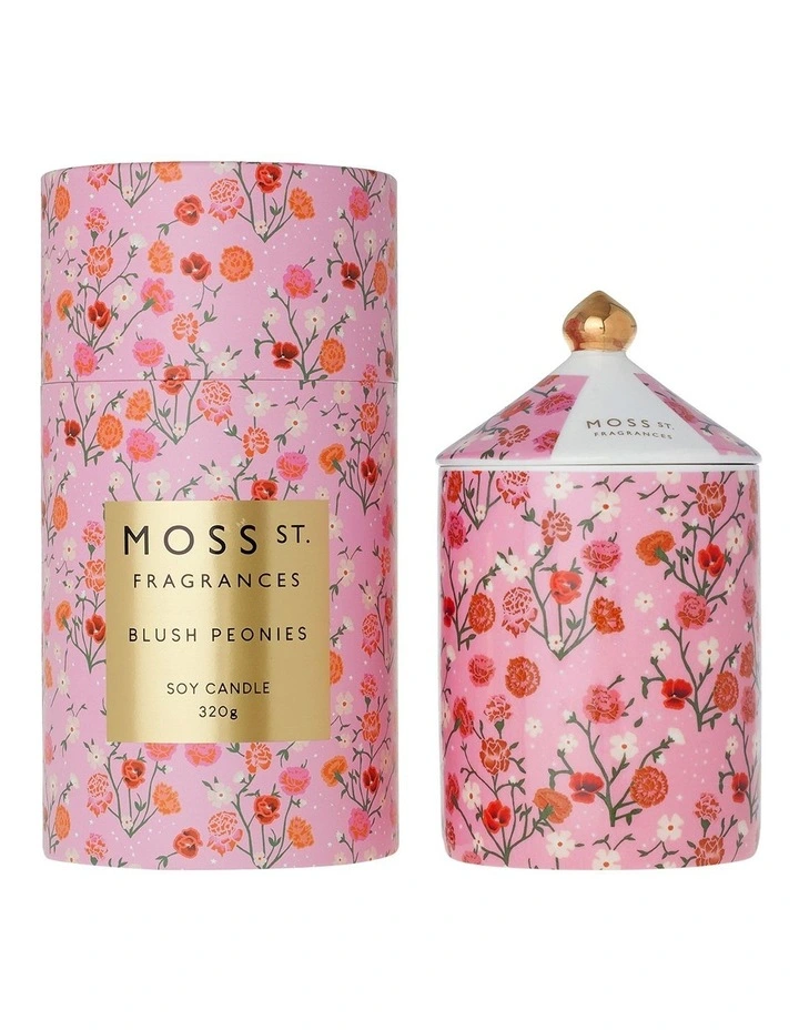 Moss St. - Blush Peonies Ceramic Candle -320g