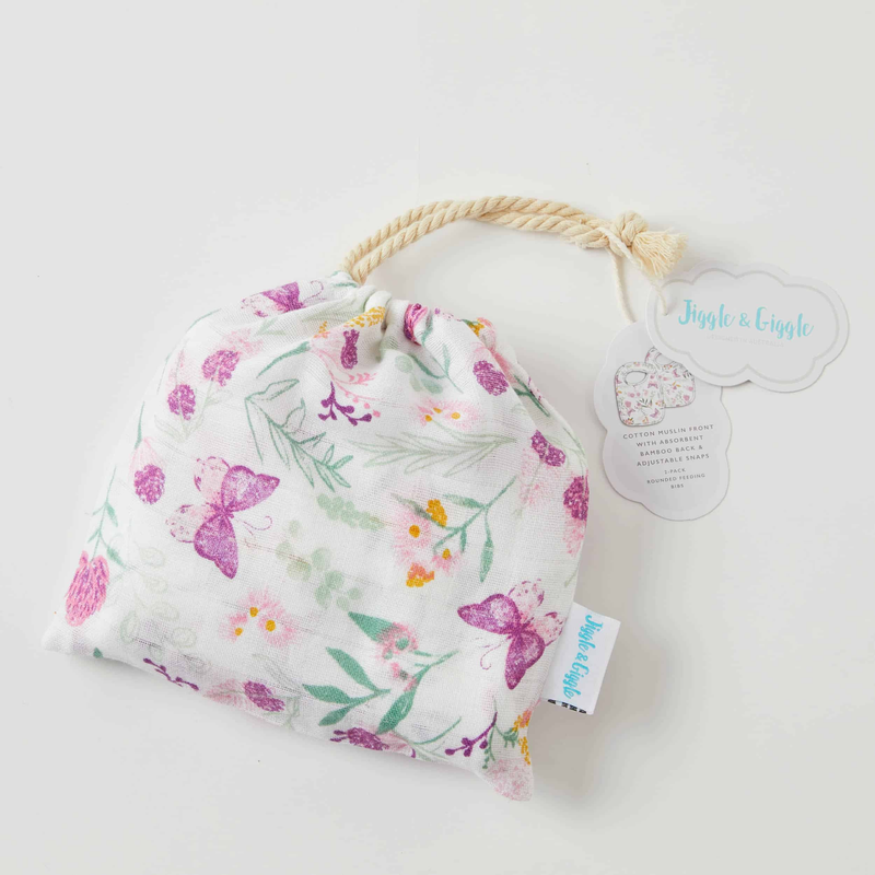 Jiggle & Giggle - Muslin Bib 2pk - Butterfly