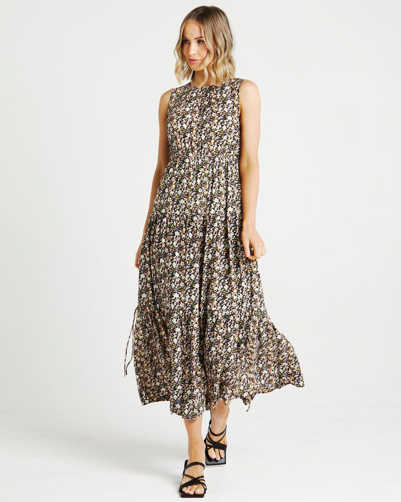 Sass Clothing - Celina Midi Dress - Black Ditsy