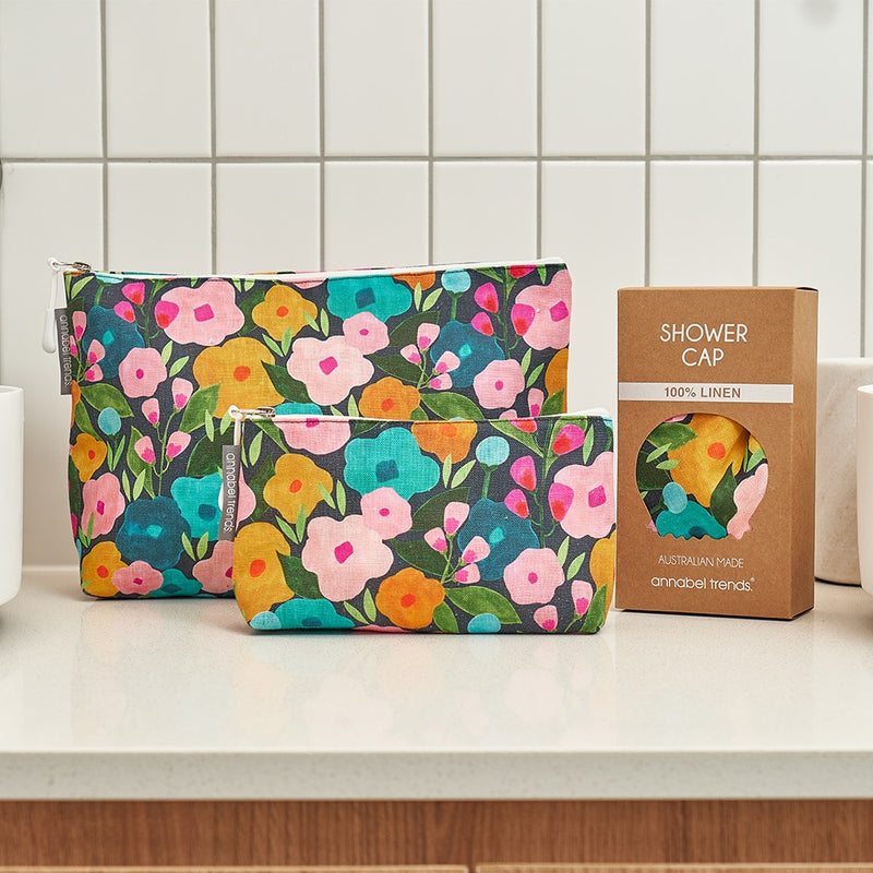 Annabel Trends - Linen Cosmetic Bag - Spring Blooms - Small
