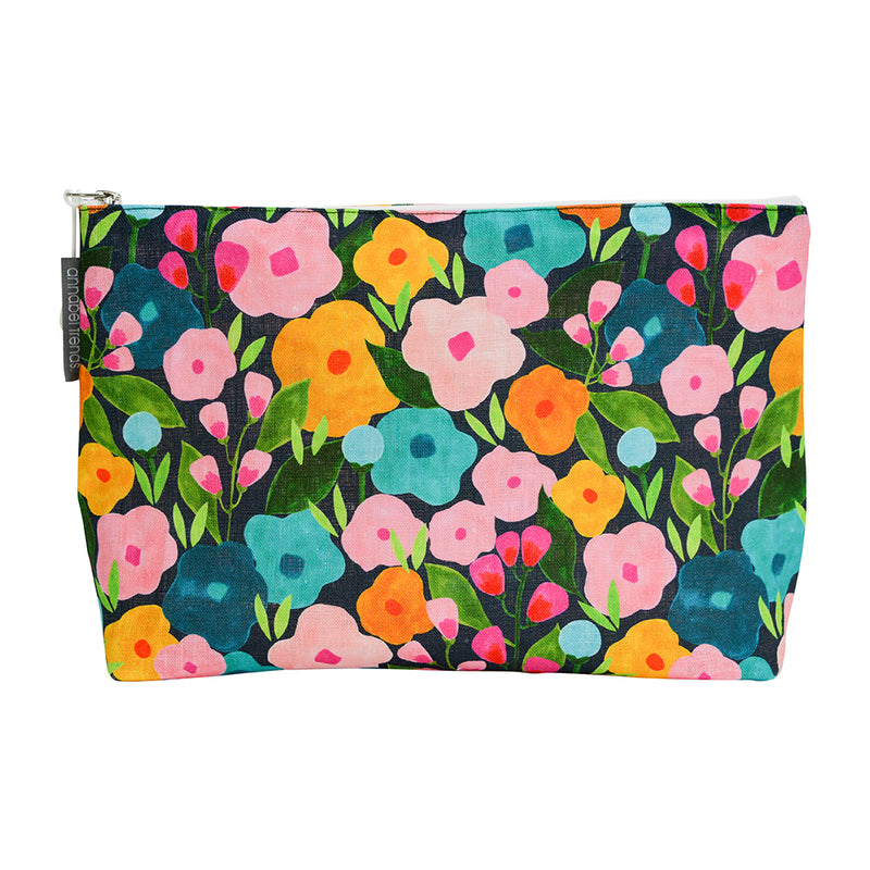 Annabel Trends - Linen Cosmetic Bag - Spring Blooms - Large