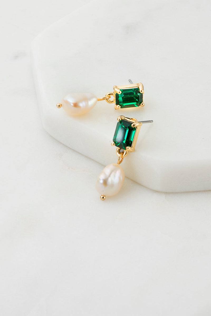 Zafino Earrings - Crystal & Pearl Drop Emerald