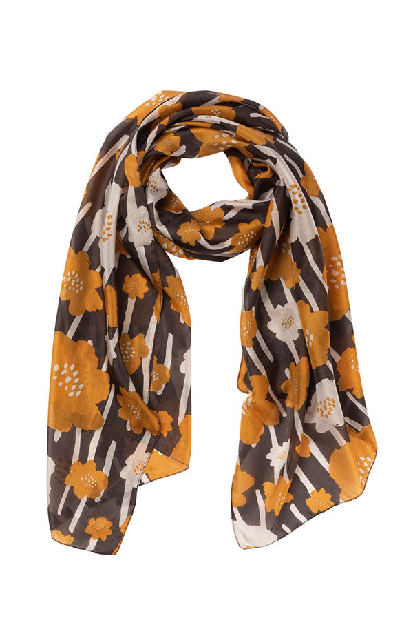 Indus - Daisy Chain Silk Scarf - Chocolate