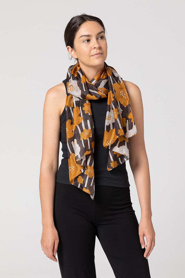 Indus - Daisy Chain Silk Scarf - Chocolate