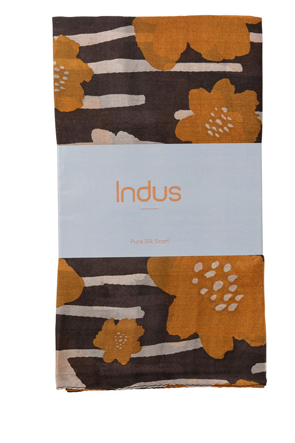 Indus - Daisy Chain Silk Scarf - Chocolate