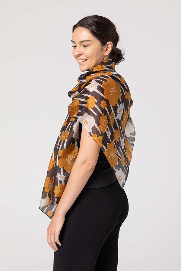 Indus - Daisy Chain Silk Scarf - Chocolate
