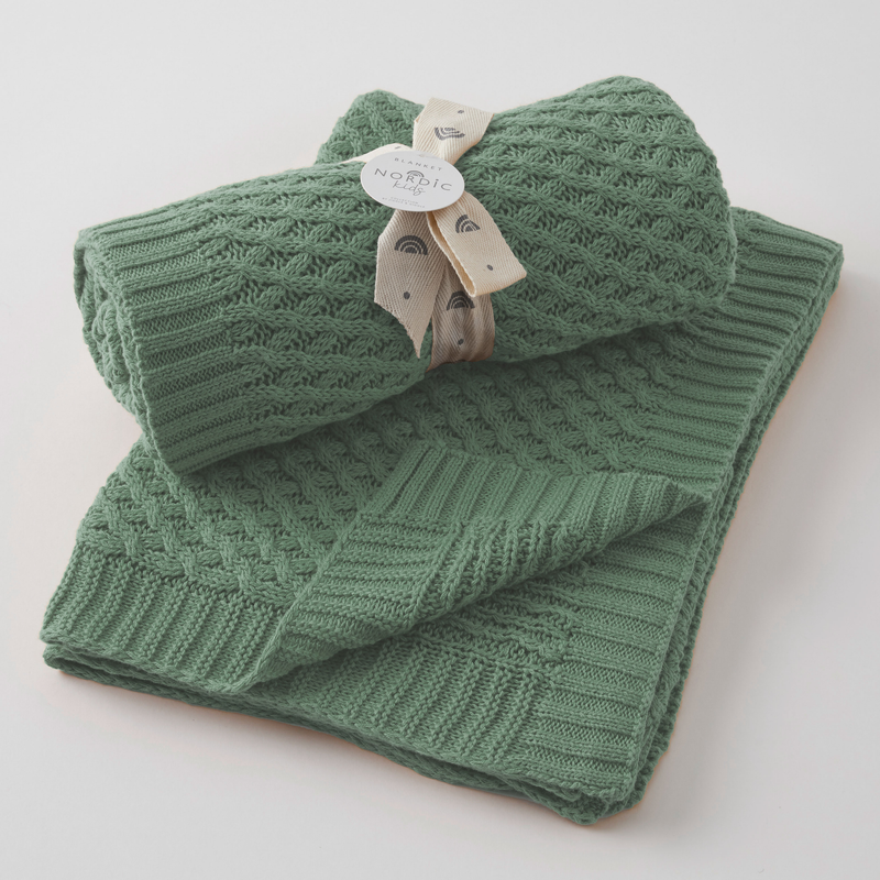 Nordic Kids - Basket Weave Knit Blanket - Forest Green