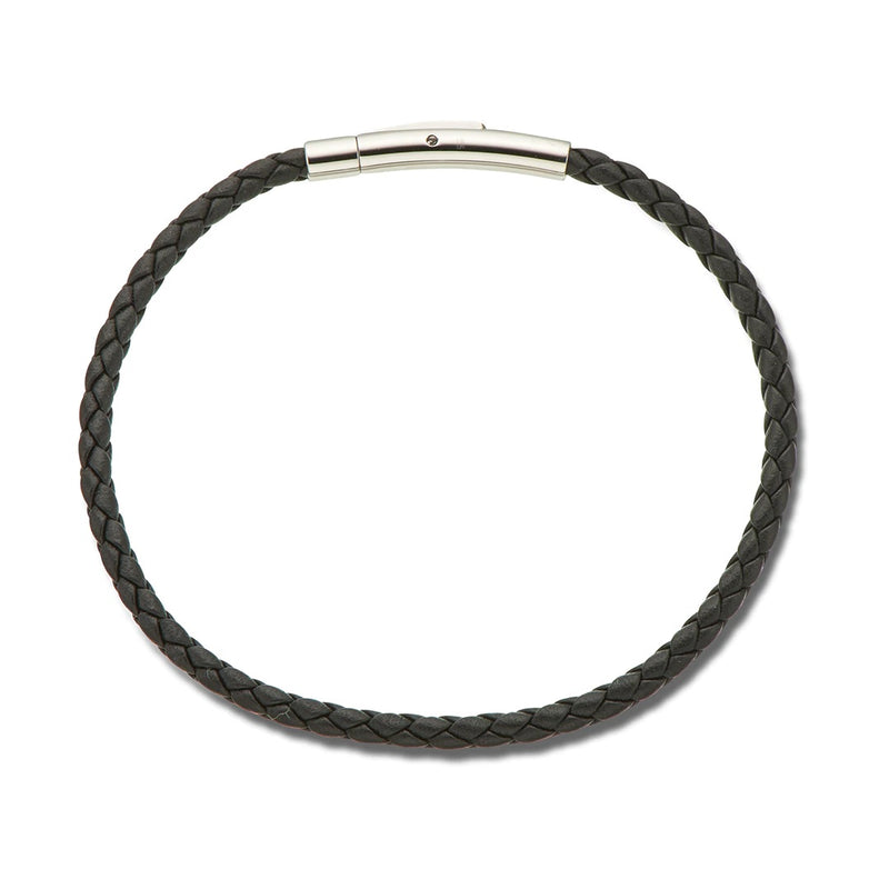 Palas - Black Fine Leather Plaited Bracelet 19cm
