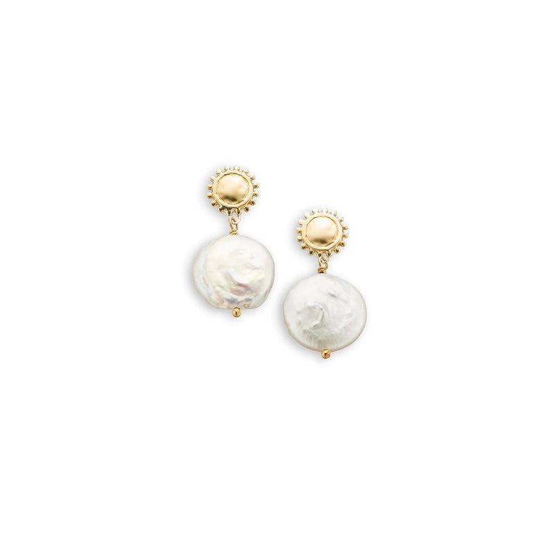 Palas - Earrings - Golden Sun & Moon Pearl - Silver, Brass & Pearl