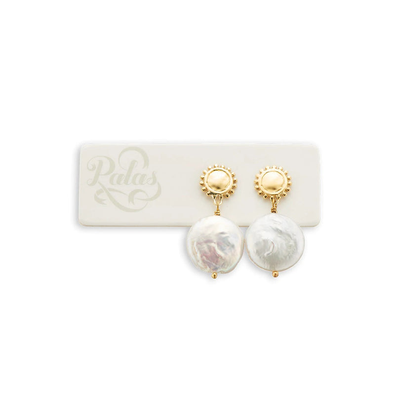 Palas - Earrings - Golden Sun & Moon Pearl - Silver, Brass & Pearl