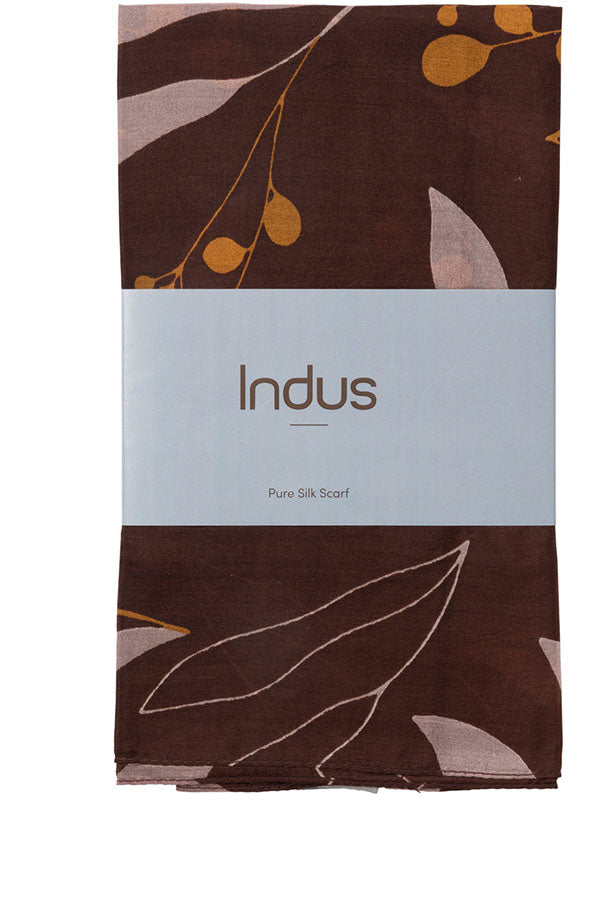 Indus - Gum Leaf Silk Scarf - Chocolate/Mustard