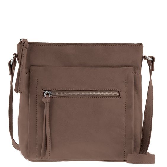 Gabee - Jacqui Leather Front Zip Crossbody - Taupe