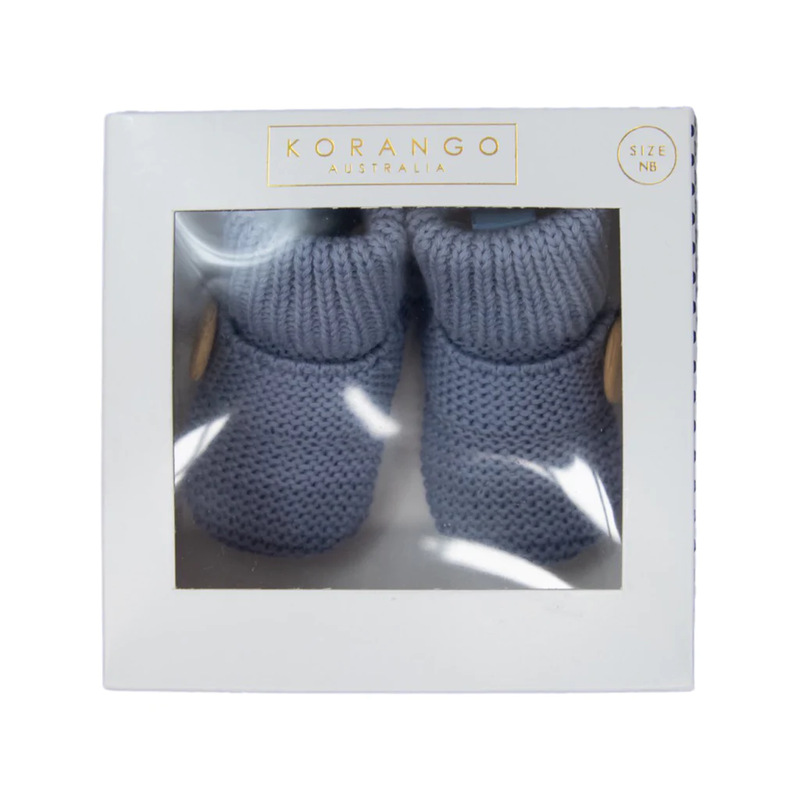 Korango - Knitted Button Booties - Dusty Blue