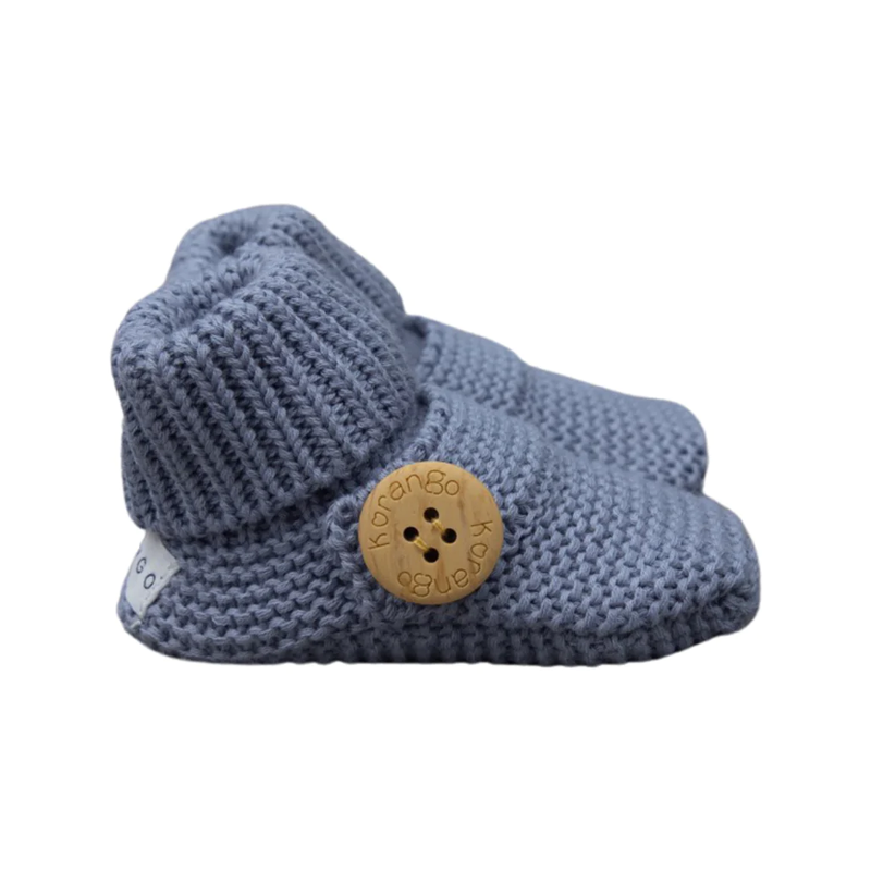 Korango - Knitted Button Booties - Dusty Blue