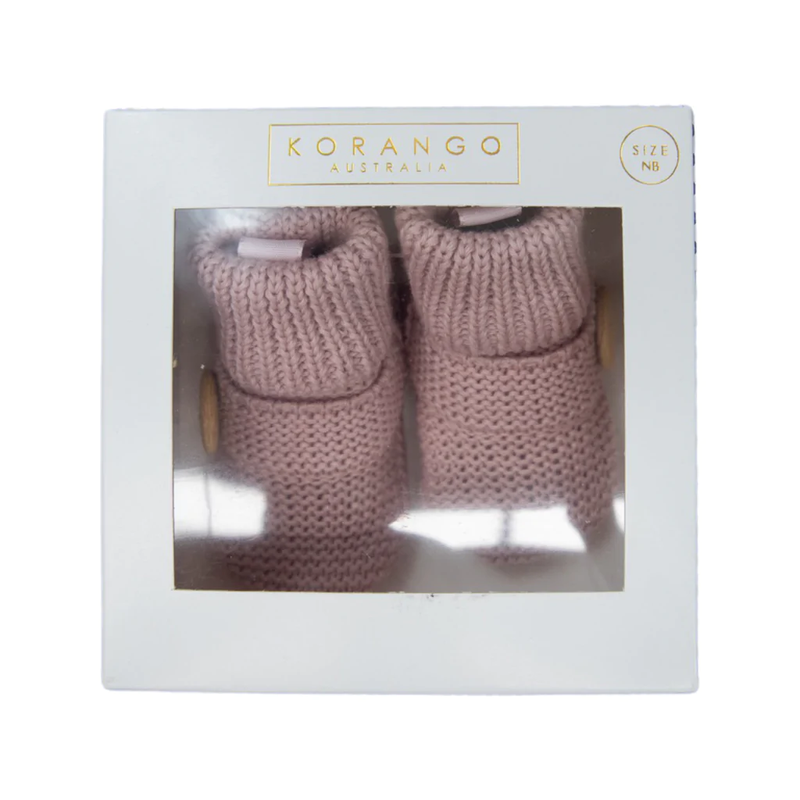 Korango - Knitted Button Booties - Dusty Pink