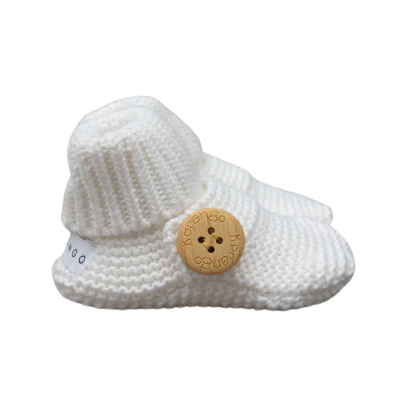 Korango - Knitted Button Booties - White