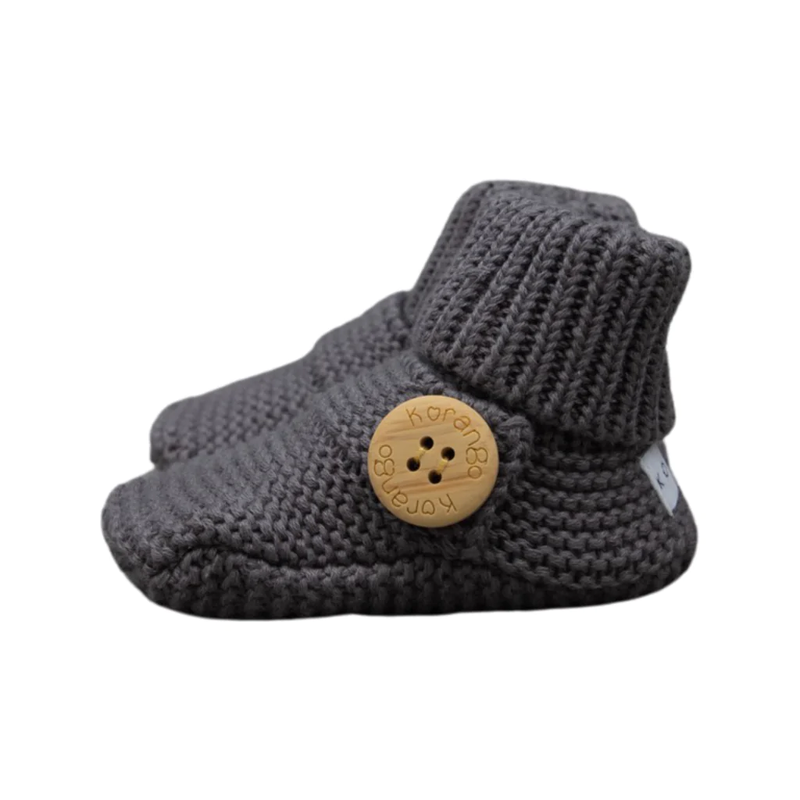 Korango - Knitted Button Booties - Charcoal