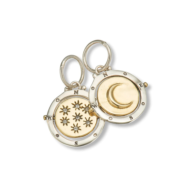 Palas - Charm - Moon & Stars - Brass, Silver & Crystals