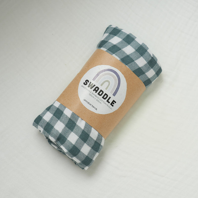 Annabel Trends - Muslin Swaddle - Gingham Olive