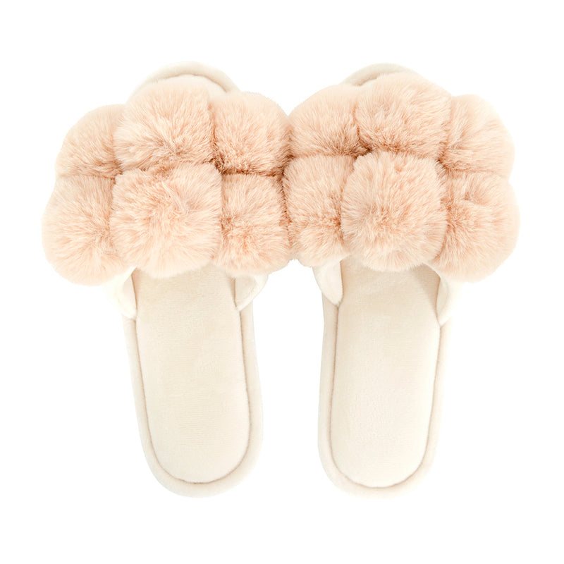 Annabel Trends - Cosy Luxe Pom Pom Slippers - Latte