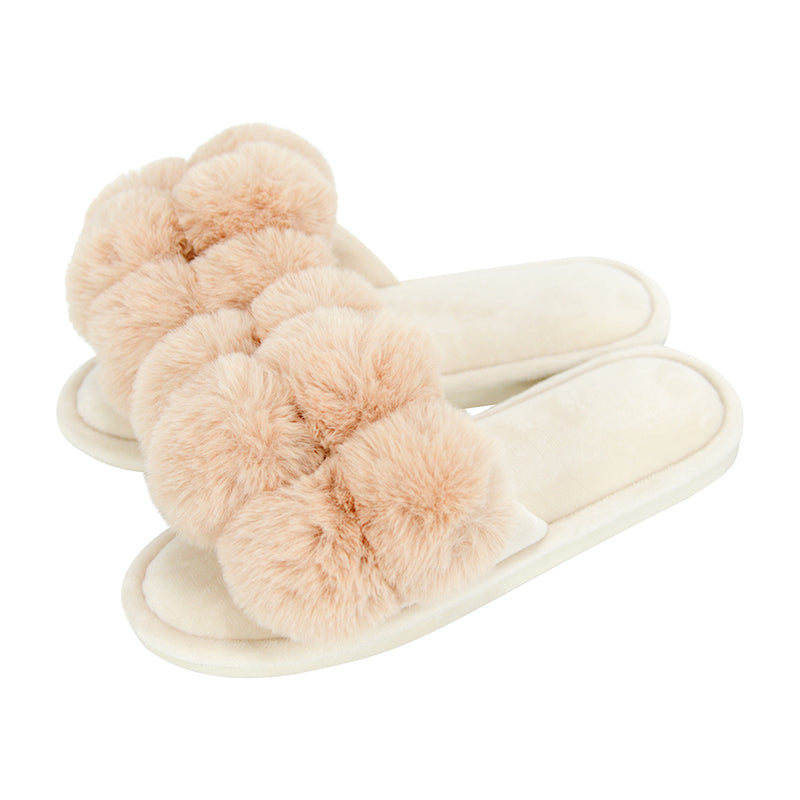 Annabel Trends - Cosy Luxe Pom Pom Slippers - Latte