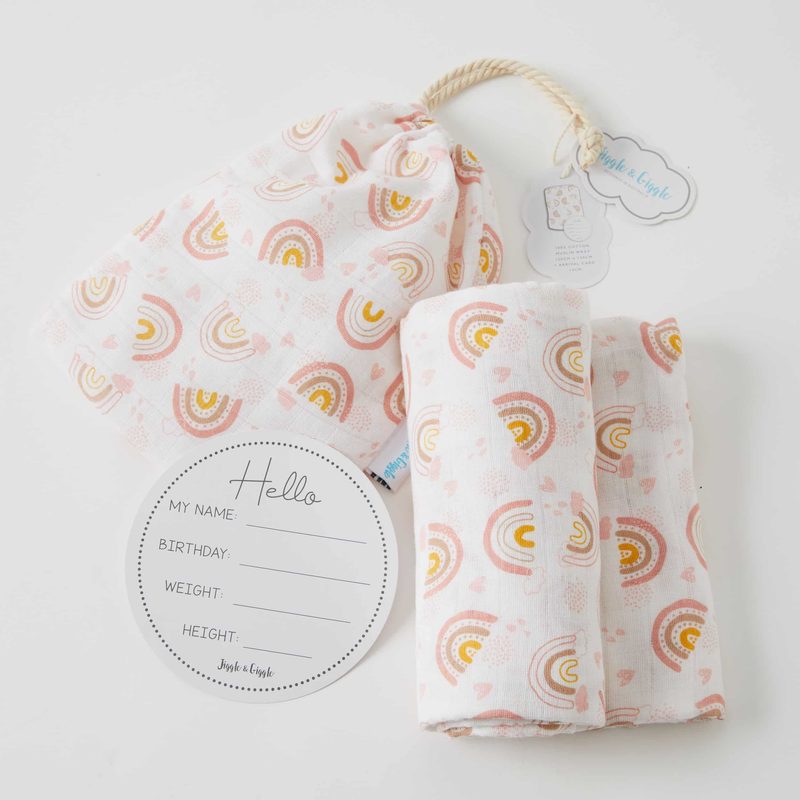Jiggle & Giggle - Rainbow Muslin Wrap and Card