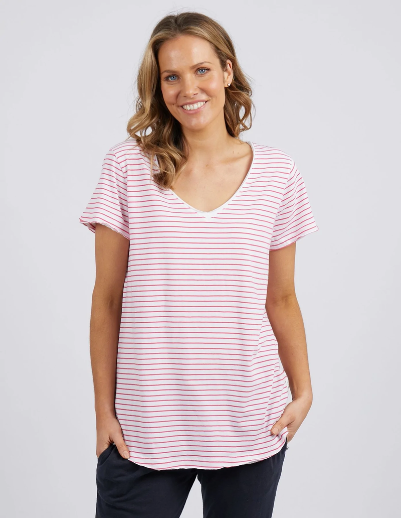 Elm - Remi Stripe Tee - White/Watermelon Stripe