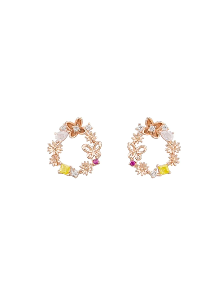 Tiger Tree - Rose Gold Flower Garden Crystal Earrings