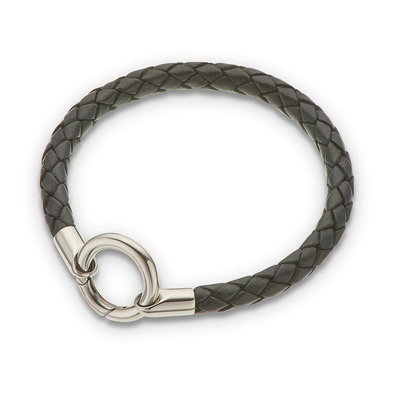 Palas - Black Round Thick Plaited Leather Bracelet 20.5cm
