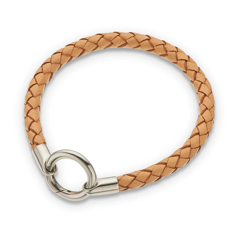 Palas - Natural Round Thick Plaited Leather Bracelet 20.5cm